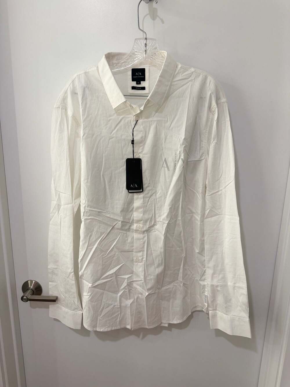 Armani Exchange A|X Men's White Regular Fit Long Sleeve Button-Down Shirt with B